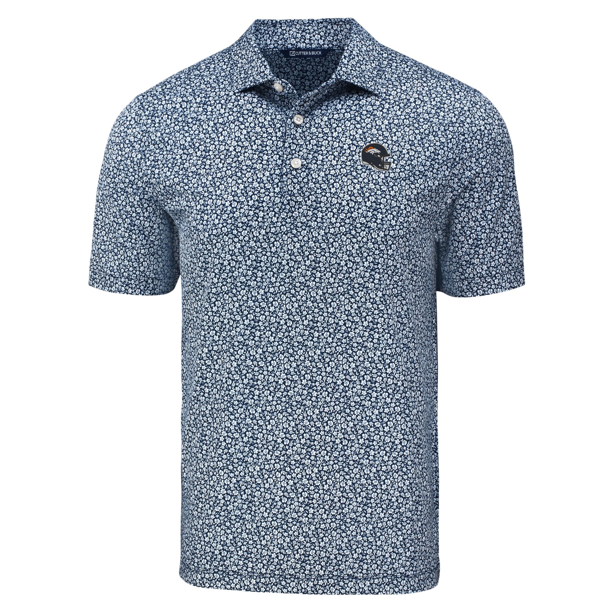 Men's Cutter & Buck Navy Denver Broncos Pike Eco Flora Print Polo - Image 3