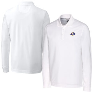 Men's Cutter & Buck White Los Angeles Rams Big & Tall Advantage Eco Pique DryTec Tri-Blend Long Sleeve Polo