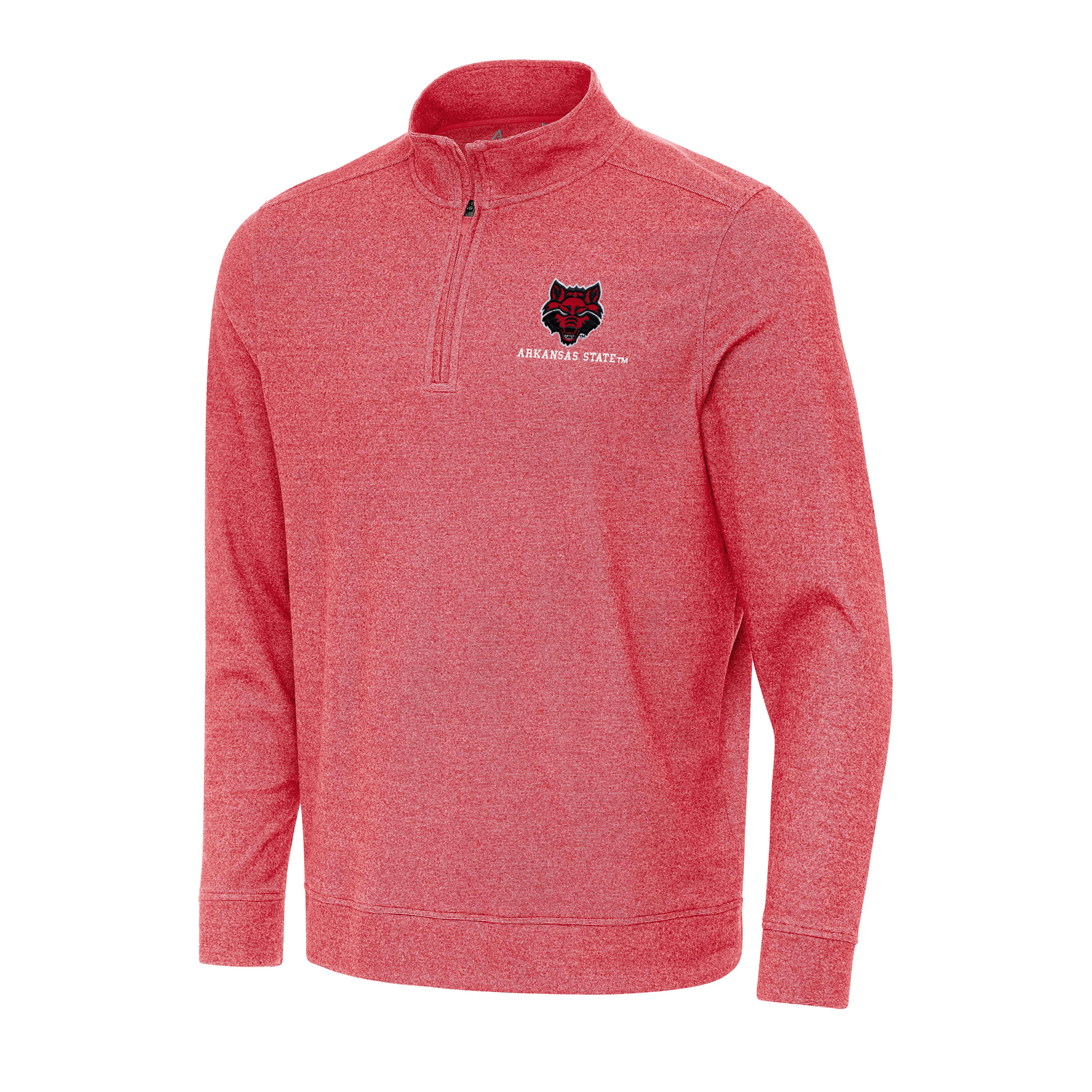 Men's Antigua Heather Red Arkansas State Red Wolves Subtle Quarter-Zip Sweatshirt