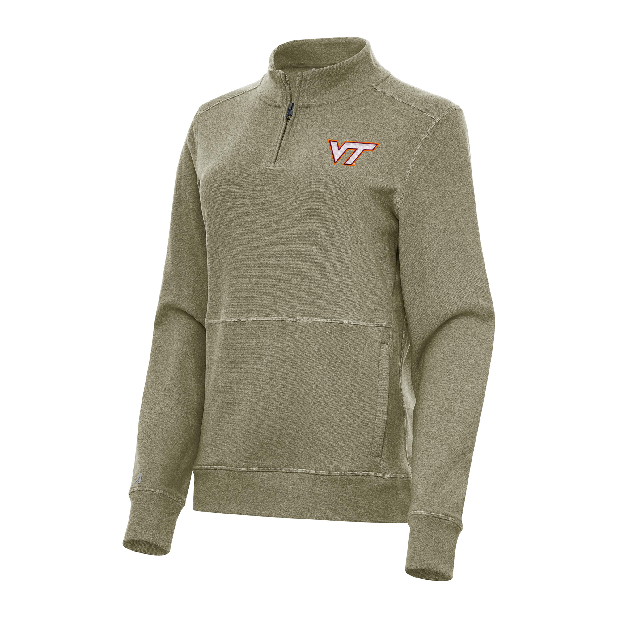 Women's Antigua Olive Virginia Tech Hokies Crush Quarter-Zip Fleece Sweatshirt