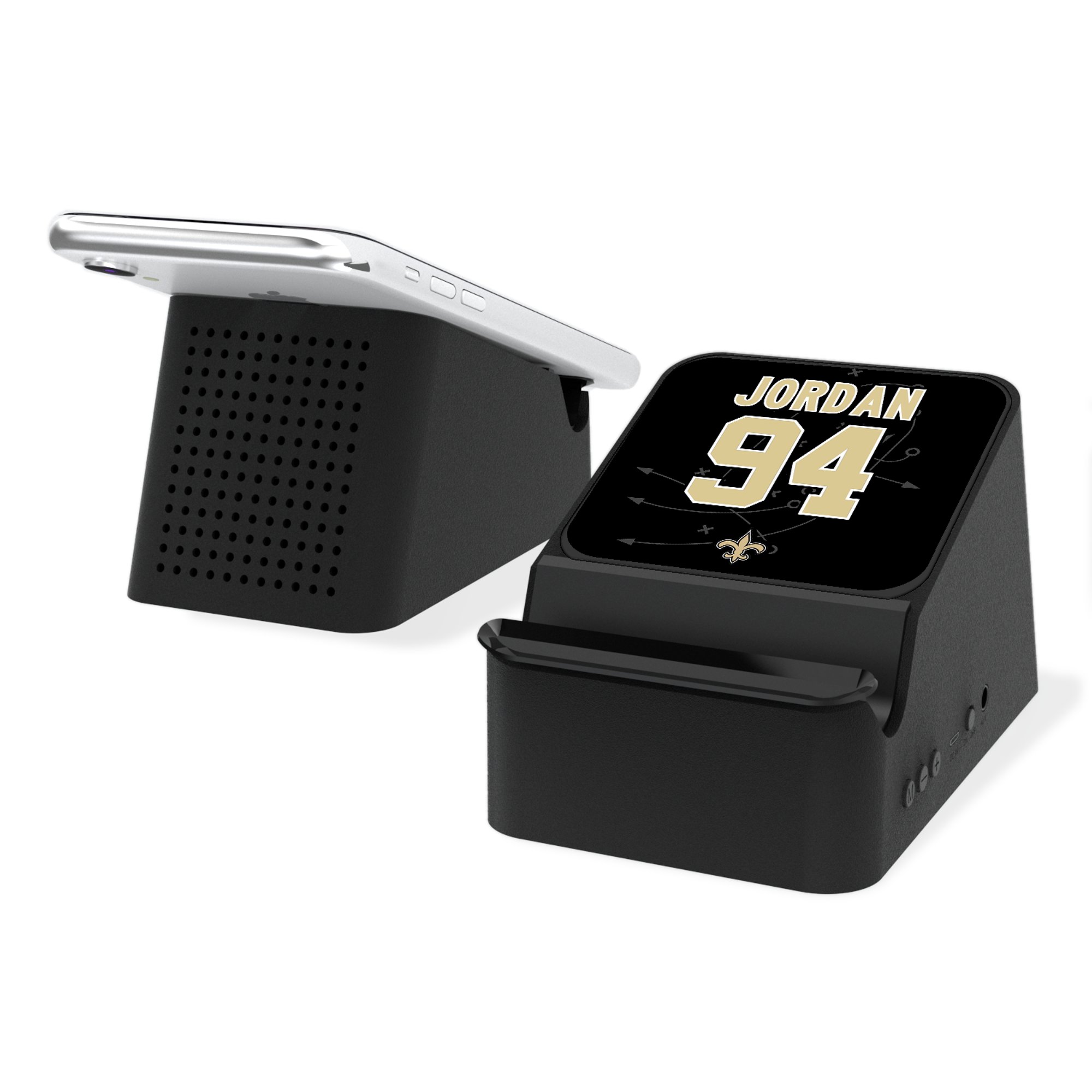 Keyscaper Cameron Jordan Black New Orleans Saints Wireless Charging Station and Bluetooth Speaker