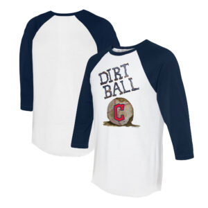Women's Tiny Turnip  White/Navy Cleveland Guardians Dirt Ball 3/4-Sleeve Raglan T-Shirt