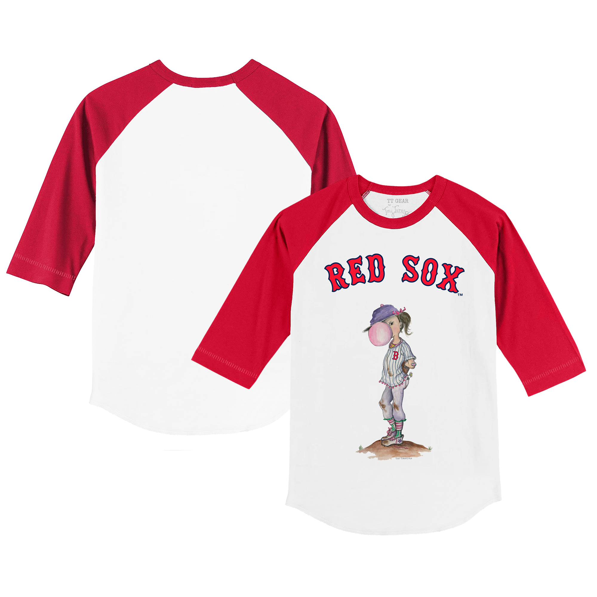 Infant Tiny Turnip White/Red Boston Red Sox Bubbles Raglan 3/4 Sleeve T-Shirt