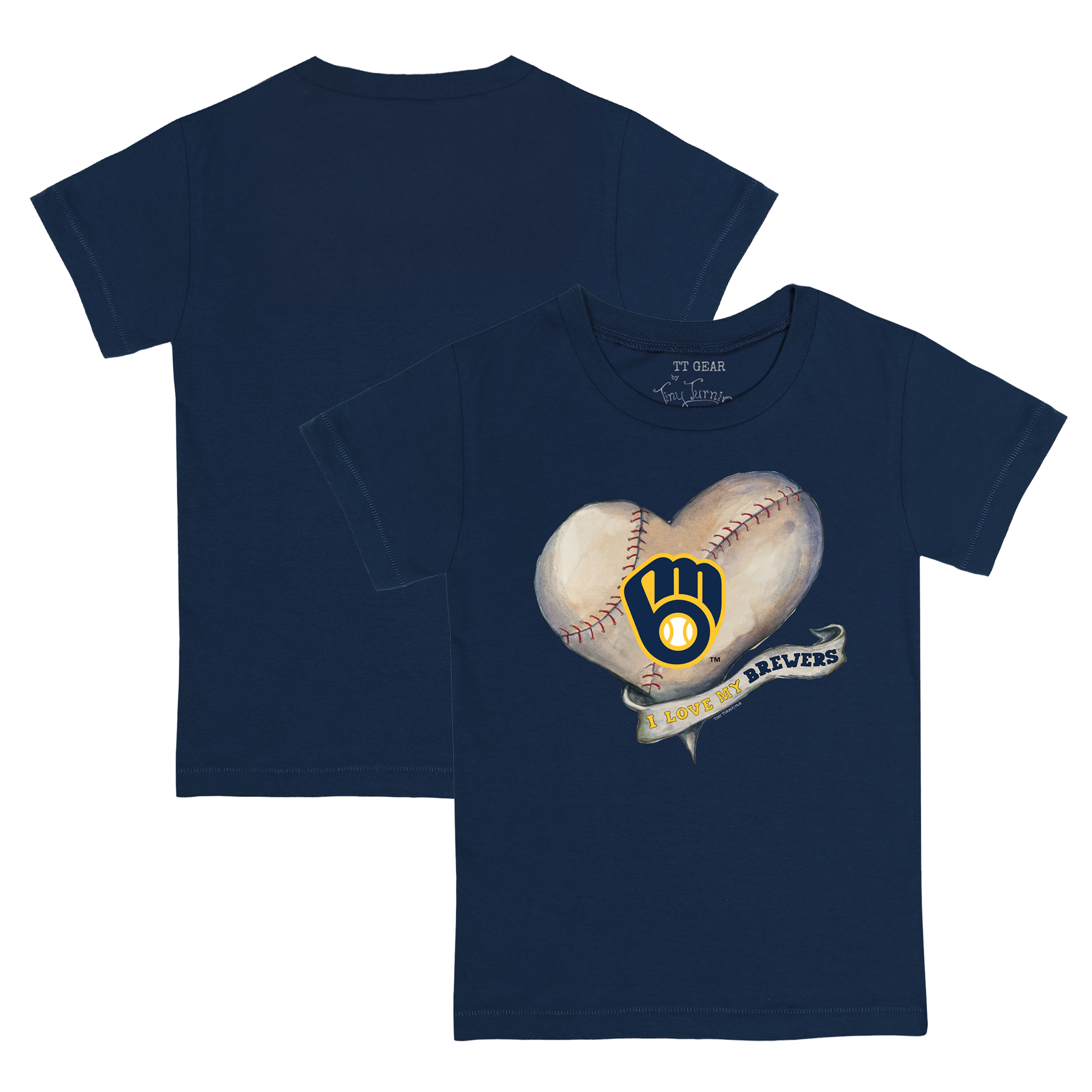 Toddler Tiny Turnip Navy Milwaukee Brewers Heart Banner T-Shirt - Image 5