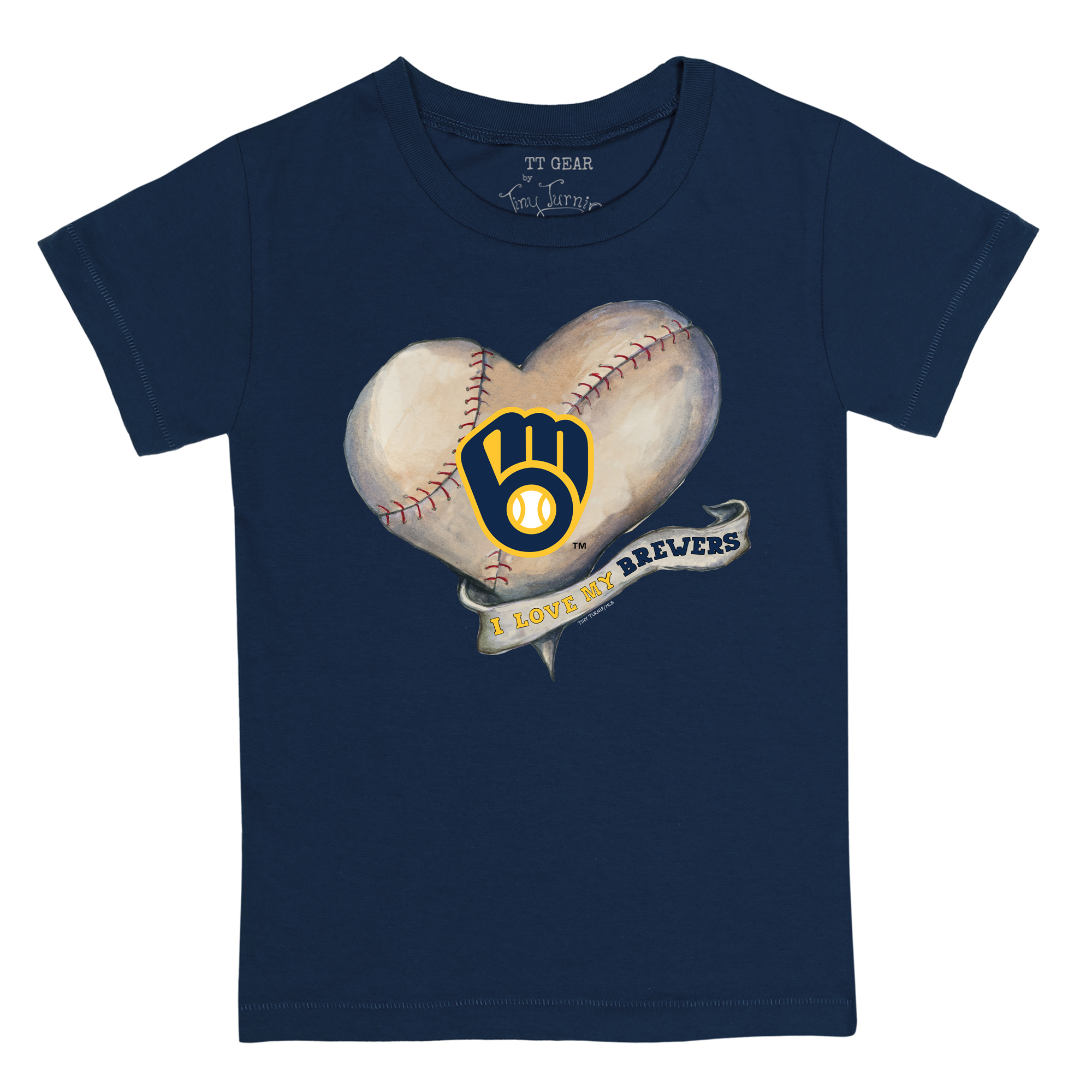 Toddler Tiny Turnip Navy Milwaukee Brewers Heart Banner T-Shirt - Image 3