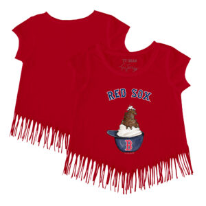 Girls Toddler Tiny Turnip Red Boston Red Sox Sundae Helmet Fringe T-Shirt