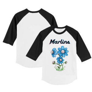 Youth Tiny Turnip White/Black Miami Marlins Blooming Baseballs 3/4-Sleeve Raglan T-Shirt