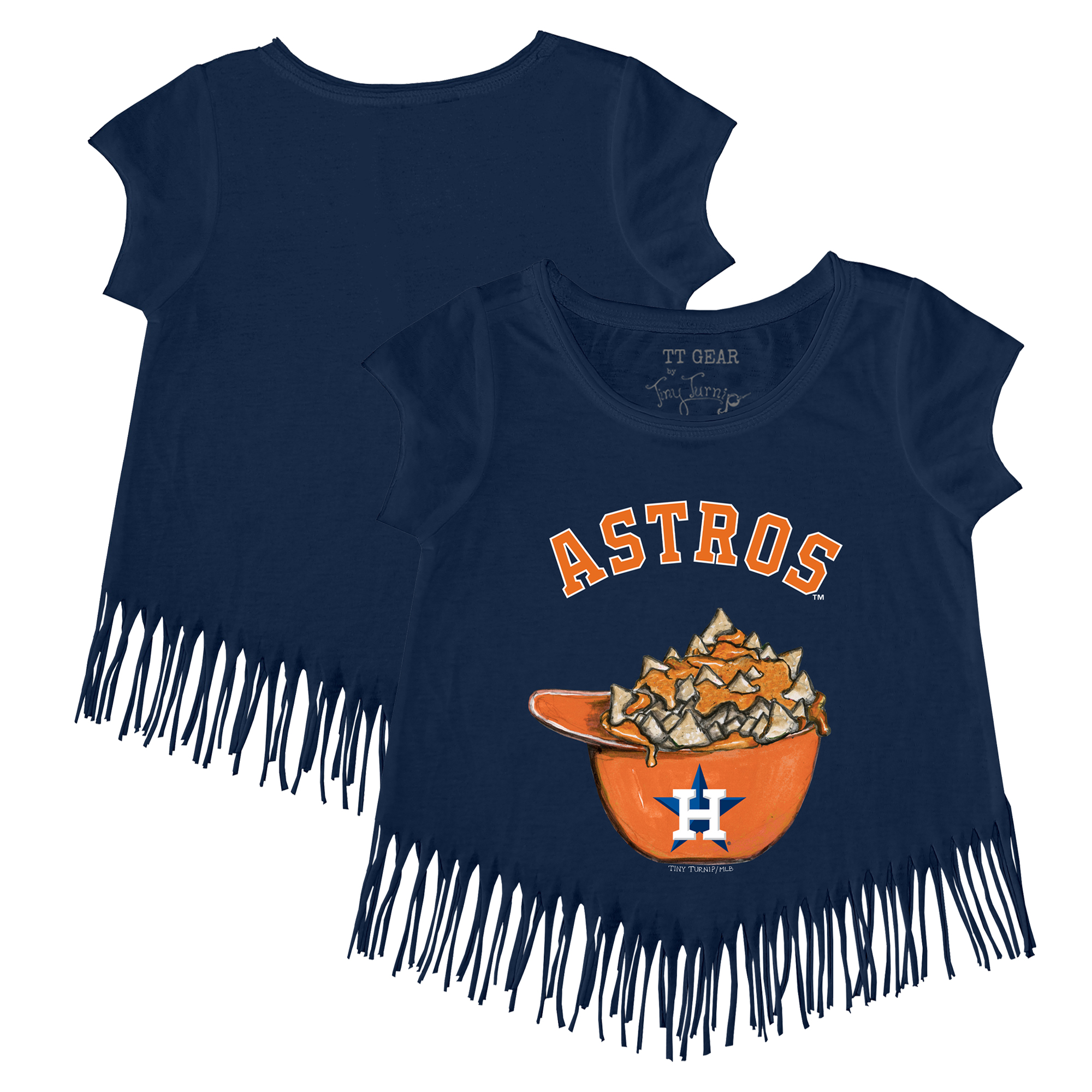 Girls Youth Tiny Turnip Navy Houston Astros Nacho Helmet Fringe T-Shirt