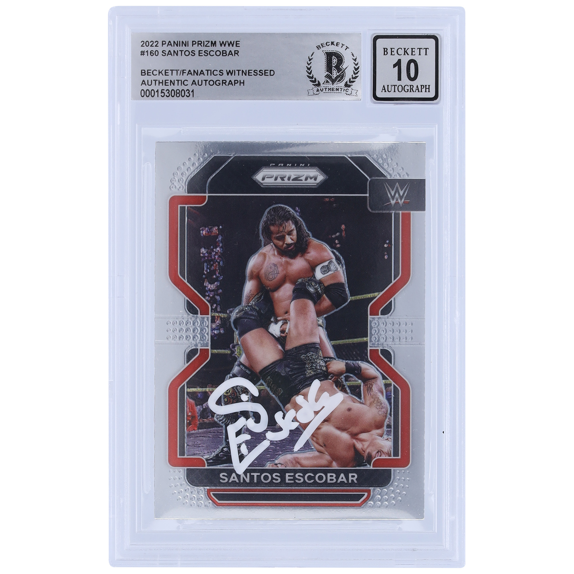 Santos Escobar WWE Autographed 2022 Panini Prizm #160 Beckett Fanatics Witnessed Authenticated 10 Card