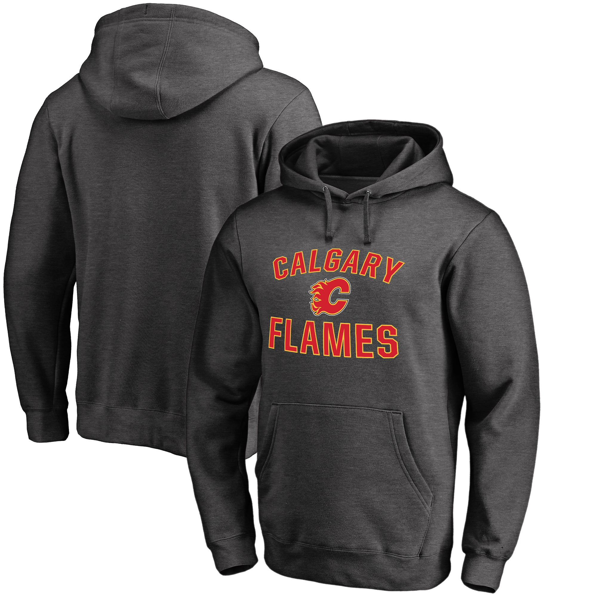 Men's Heather Charcoal Calgary Flames Victory Arch Team Fitted Pullover Hoodie - Image 2