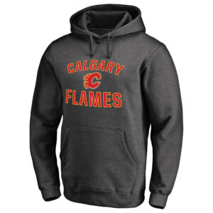 Men's Heather Charcoal Calgary Flames Victory Arch Team Fitted Pullover Hoodie