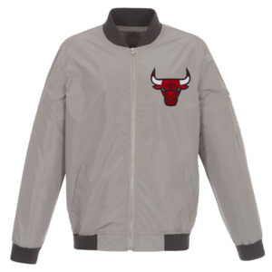 Men's JH Design Gray/Charcoal Chicago Bulls Lightweight Nylon Full-Zip Bomber Jacket