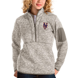 Women's Antigua Oatmeal New York Mets Fortune Quarter-Zip Pullover Jacket