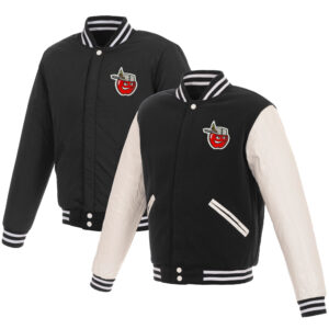 Men's JH Design Black/White Fort Wayne TinCaps Reversible Fleece Full-Snap Jacket with Faux Leather Sleeves