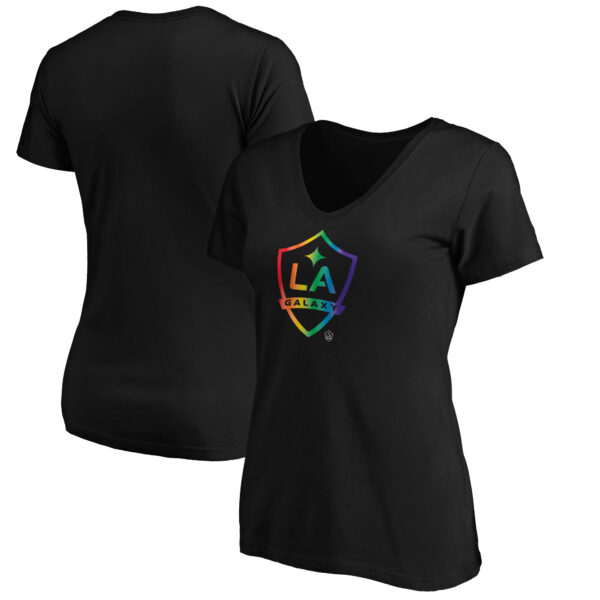 Women's Black LA Galaxy Team Pride Logo V-Neck T-Shirt