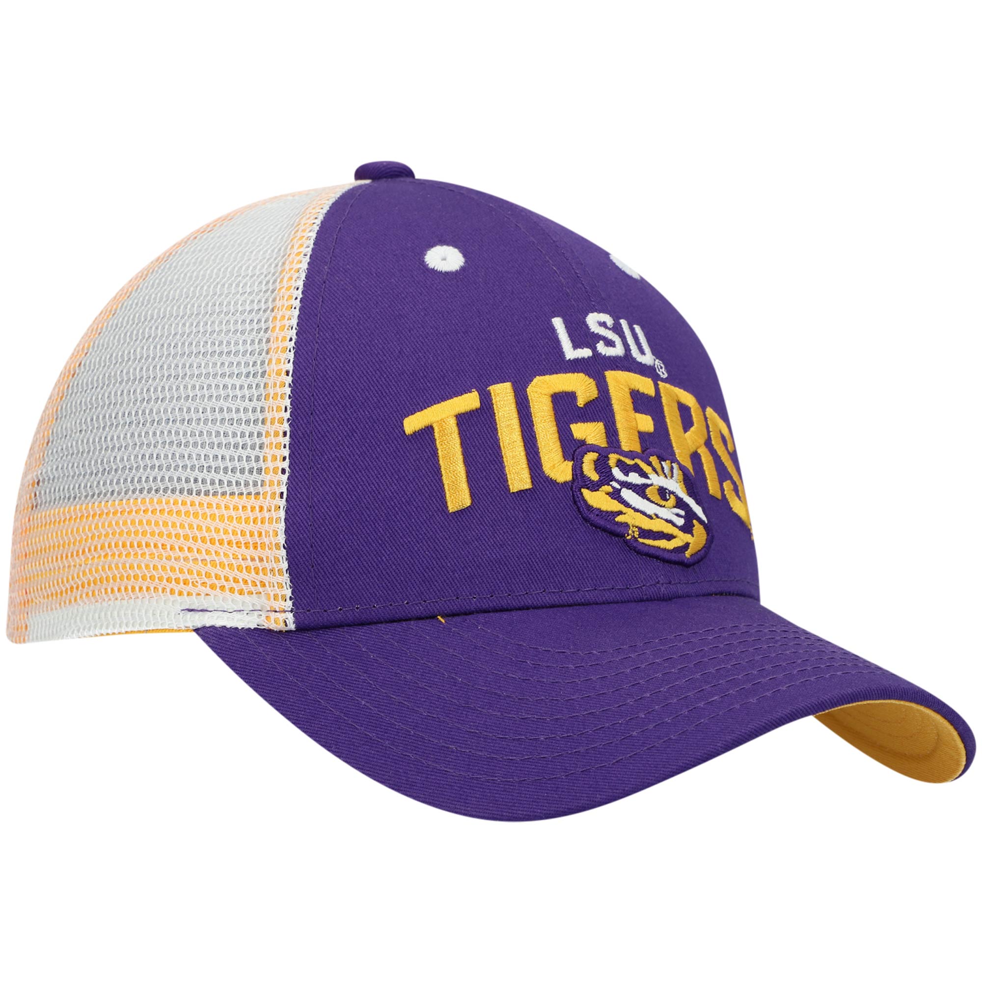 Youth Purple LSU Tigers Lockup Trucker Adjustable Hat - Image 8