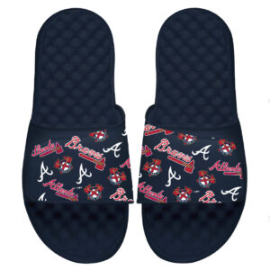 Youth ISlide Navy Atlanta Braves Loudmouth Logo Slide Sandals