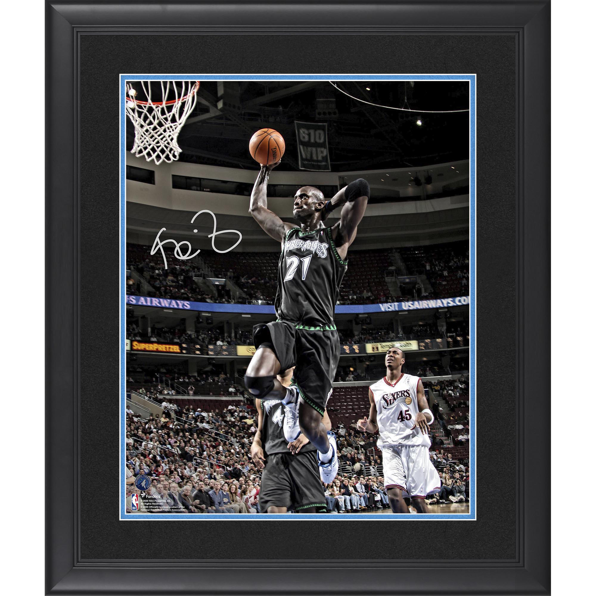 Kevin Garnett Minnesota Timberwolves Framed Autographed 16" x 20" Hand Behind Head Dunking Photograph