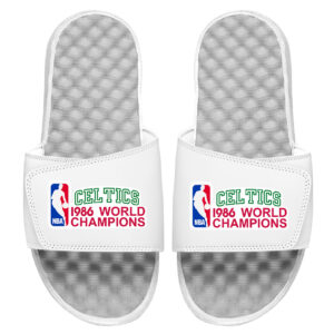 Men's ISlide White Boston Celtics 1986 Throwback Champions Slide Sandals