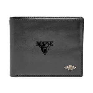 Men's Fossil Black Maine Black Bears Leather Ryan RFID Flip ID Bifold Wallet
