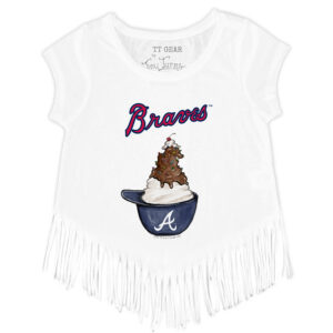 Girls Youth Tiny Turnip White Atlanta Braves Sundae Helmet Fringe T-Shirt