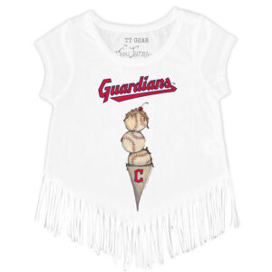 Girls Toddler Tiny Turnip White Cleveland Guardians Triple Scoop Fringe T-Shirt