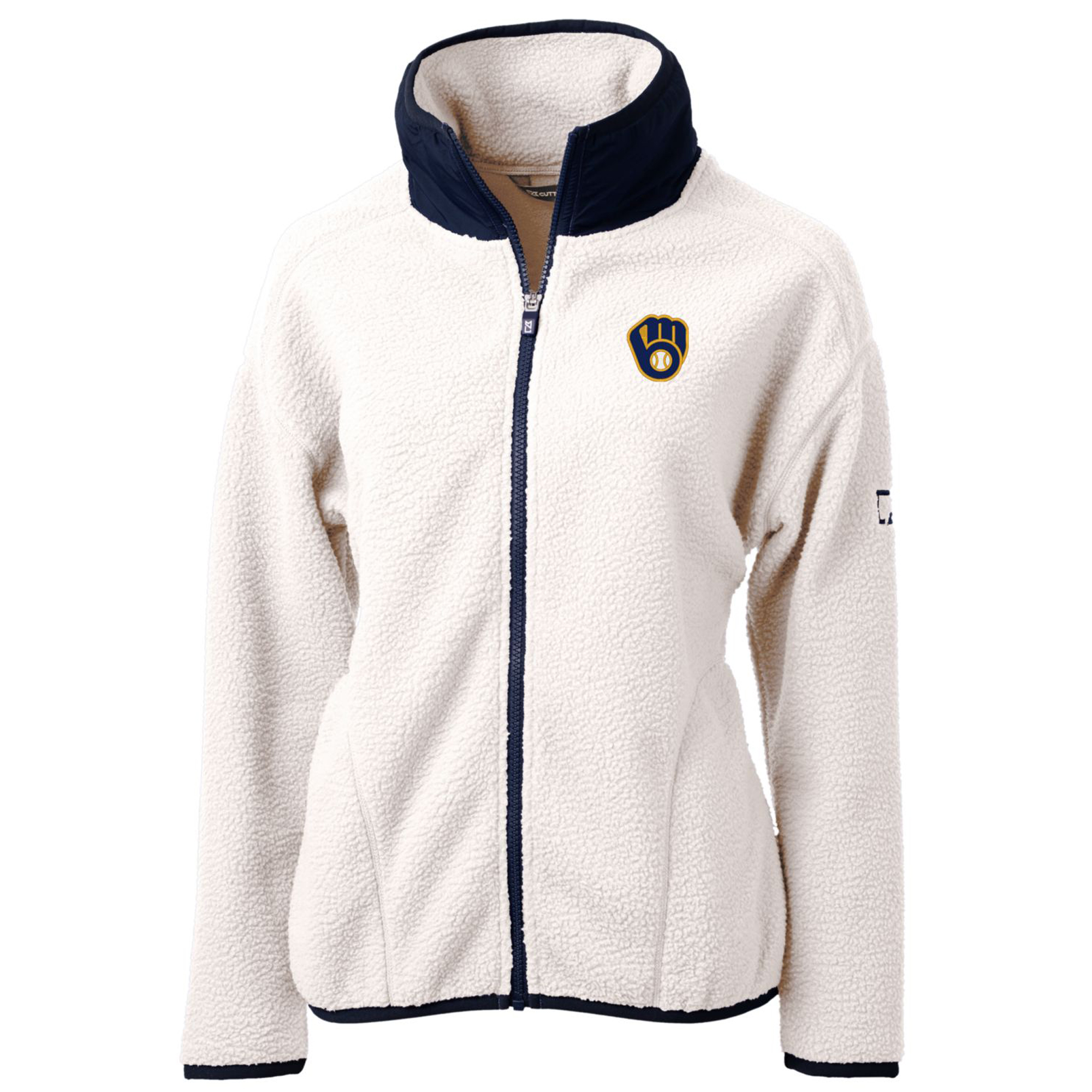 Women's Cutter & Buck White/Navy Milwaukee Brewers Cascade Eco Sherpa Fleece Full-Zip Jacket - Image 6