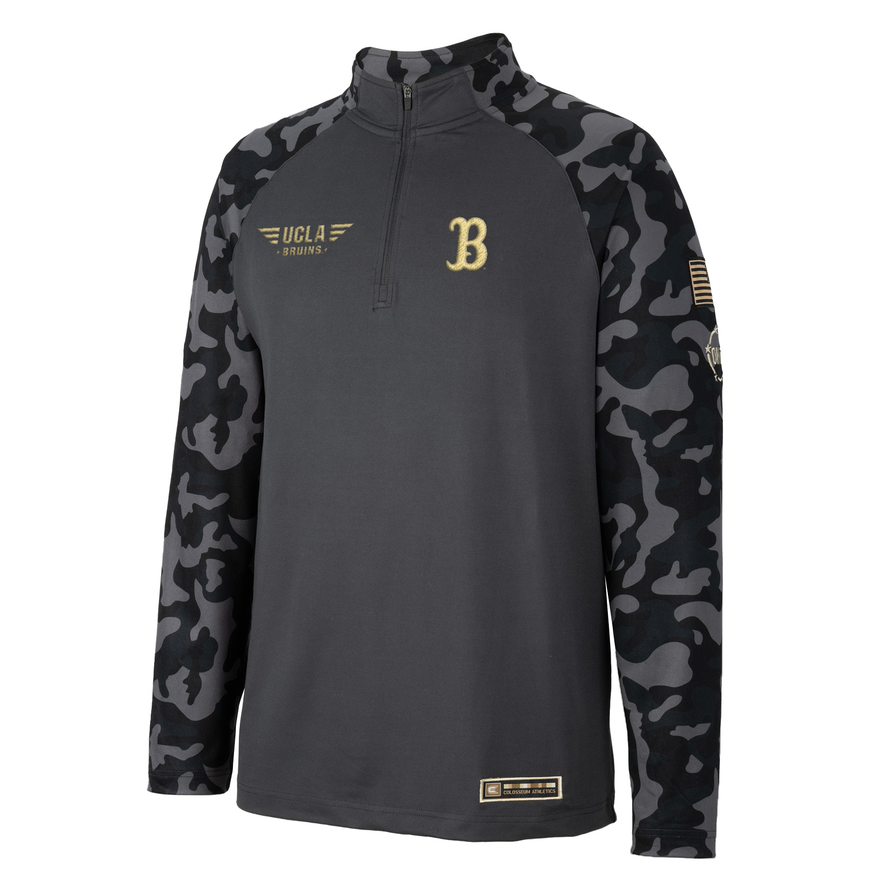 Men's Colosseum Charcoal UCLA Bruins OHT Military Appreciation Long Range Raglan Quarter-Zip Jacket - Image 3