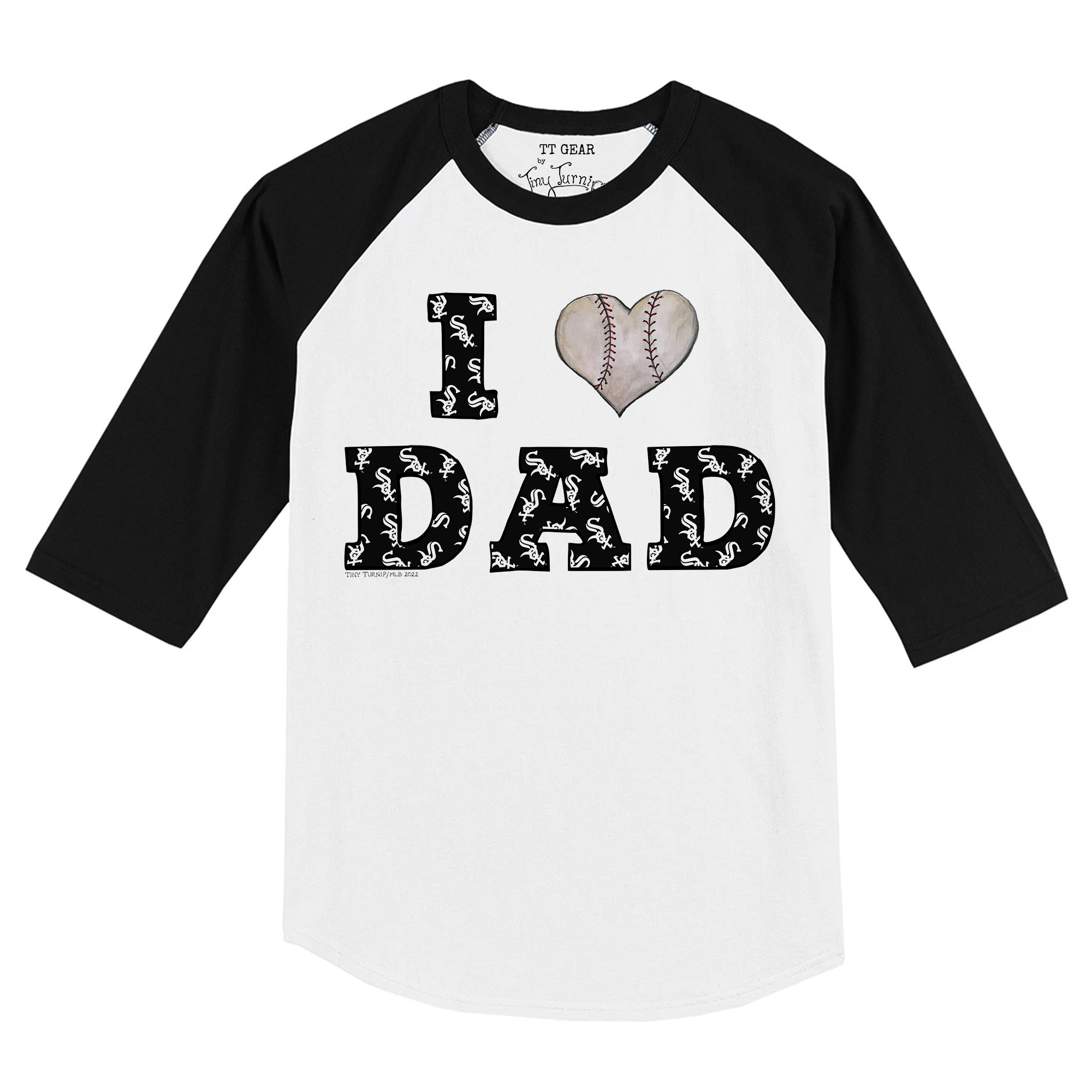 Toddler Tiny Turnip White/Black Chicago White Sox I Love Dad 3/4-Sleeve Raglan T-Shirt