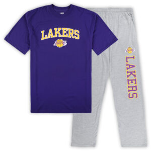 Men's Concepts Sport Purple/Heather Gray Los Angeles Lakers Big & Tall T-Shirt and Pajama Pants Sleep Set