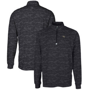 Men's Cutter & Buck Black Wake Forest Demon Deacons Big & Tall Traverse Camo Print Stretch Quarter-Zip Pullover Top