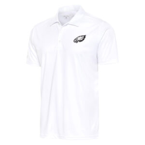 Men's Antigua White Philadelphia Eagles Metallic Logo Tribute Polo