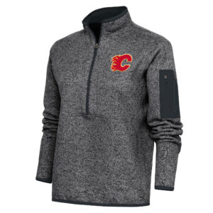 Women's Antigua Heather Charcoal Calgary Flames Team Logo Fortune Quarter-Zip Jacket
