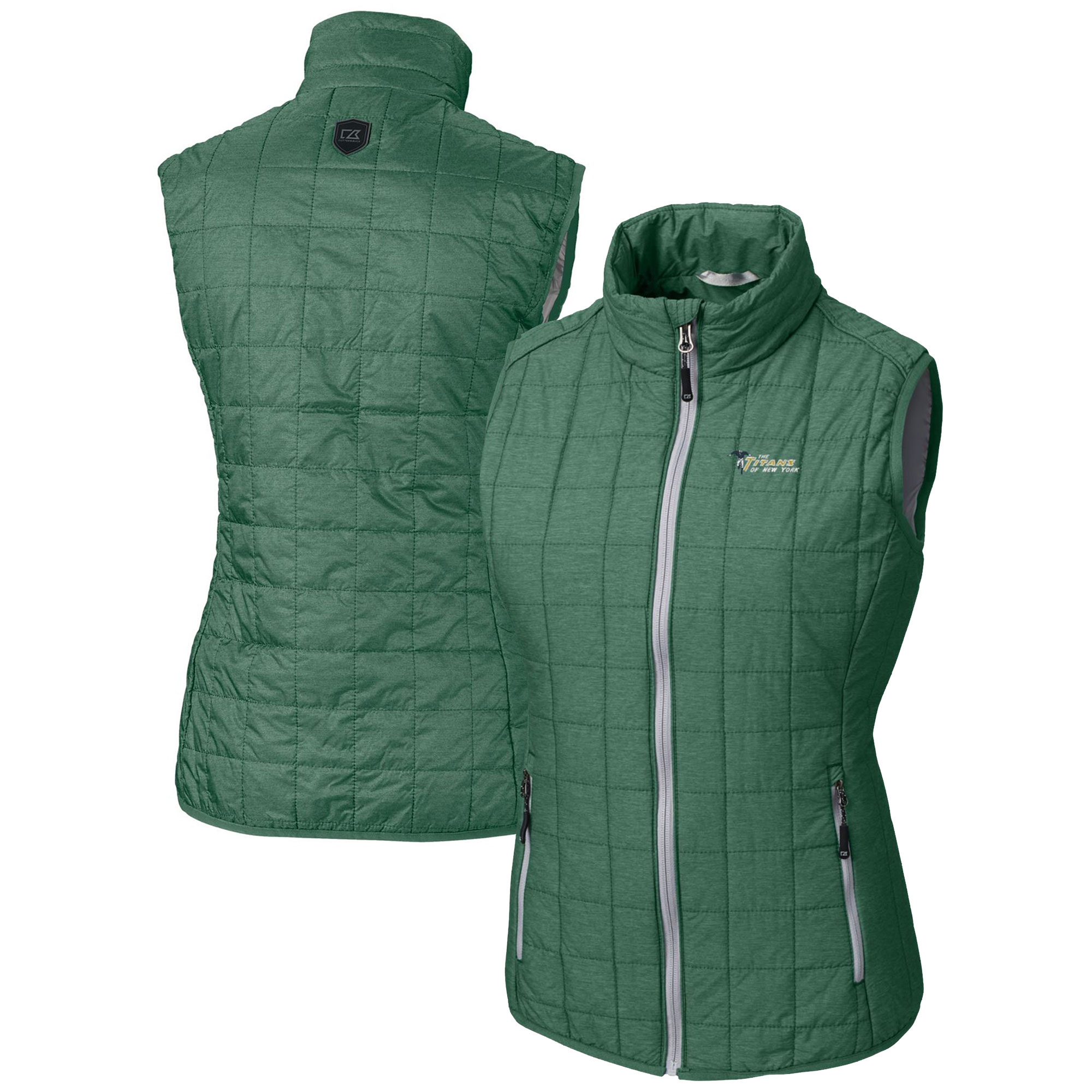 Women's Cutter & Buck Forest Green New York Jets Throwback Logo Rainier PrimaLoft Eco Full-Zip Puffer Vest