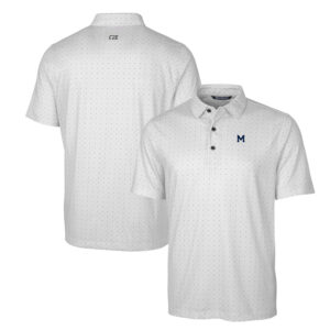 Men's Cutter & Buck Charcoal Michigan Wolverines Primary Team Logo Pike Double Dot Print Stretch Polo