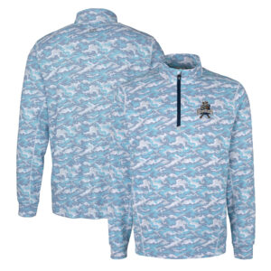 Men's Cutter & Buck Blue Utah State Aggies Vault Traverse Camo Print Stretch Quarter-Zip Pullover Top