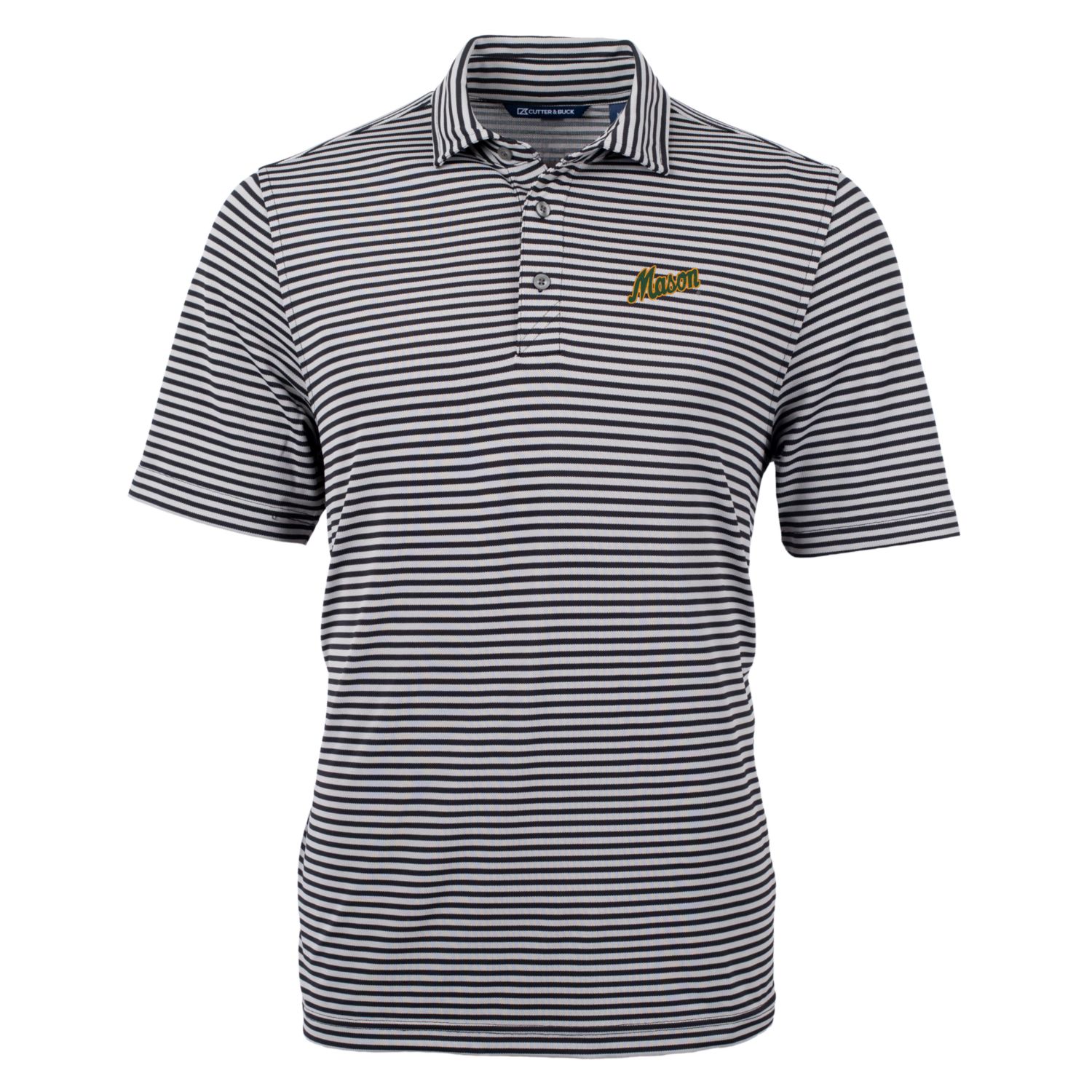 Men's Cutter & Buck Black George Mason Patriots Throwback Logo Virtue Eco Pique Stripe Recycled Polo - Image 6