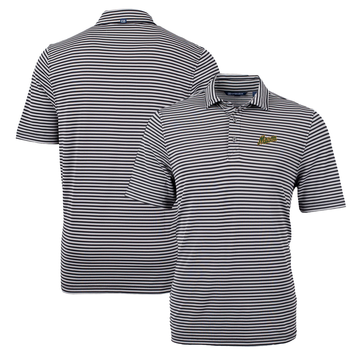 Men's Cutter & Buck Black George Mason Patriots Throwback Logo Virtue Eco Pique Stripe Recycled Polo