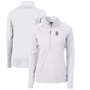 Women's Cutter & Buck White Southern Illinois Salukis Adapt Eco Knit Stretch Recycled Half-Zip Pullover Top