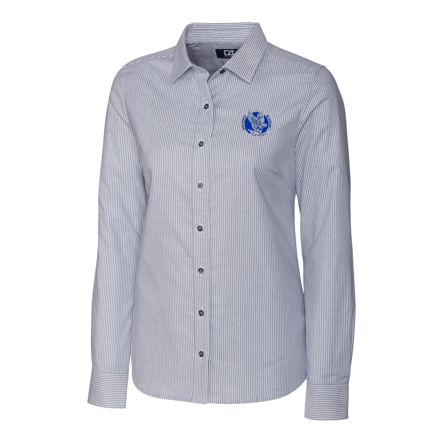 Women's Cutter & Buck Charcoal Air Force Falcons Oxford Stripe Stretch Long Sleeve Button-Up Shirt - Image 6