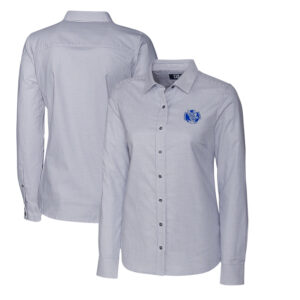 Women's Cutter & Buck Charcoal Air Force Falcons Oxford Stripe Stretch Long Sleeve Button-Up Shirt