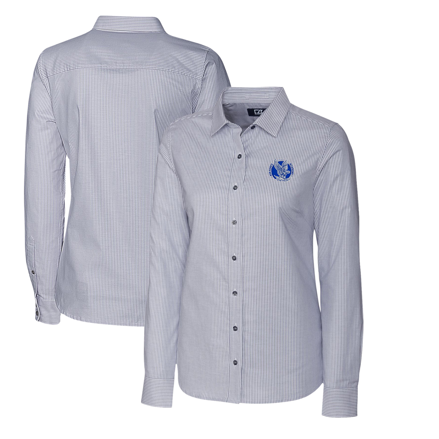 Women's Cutter & Buck Charcoal Air Force Falcons Oxford Stripe Stretch Long Sleeve Button-Up Shirt
