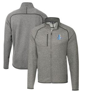 Men's Cutter & Buck Heather Gray Detroit Lions Throwback Logo Mainsail Sweater-Knit Full-Zip Jacket