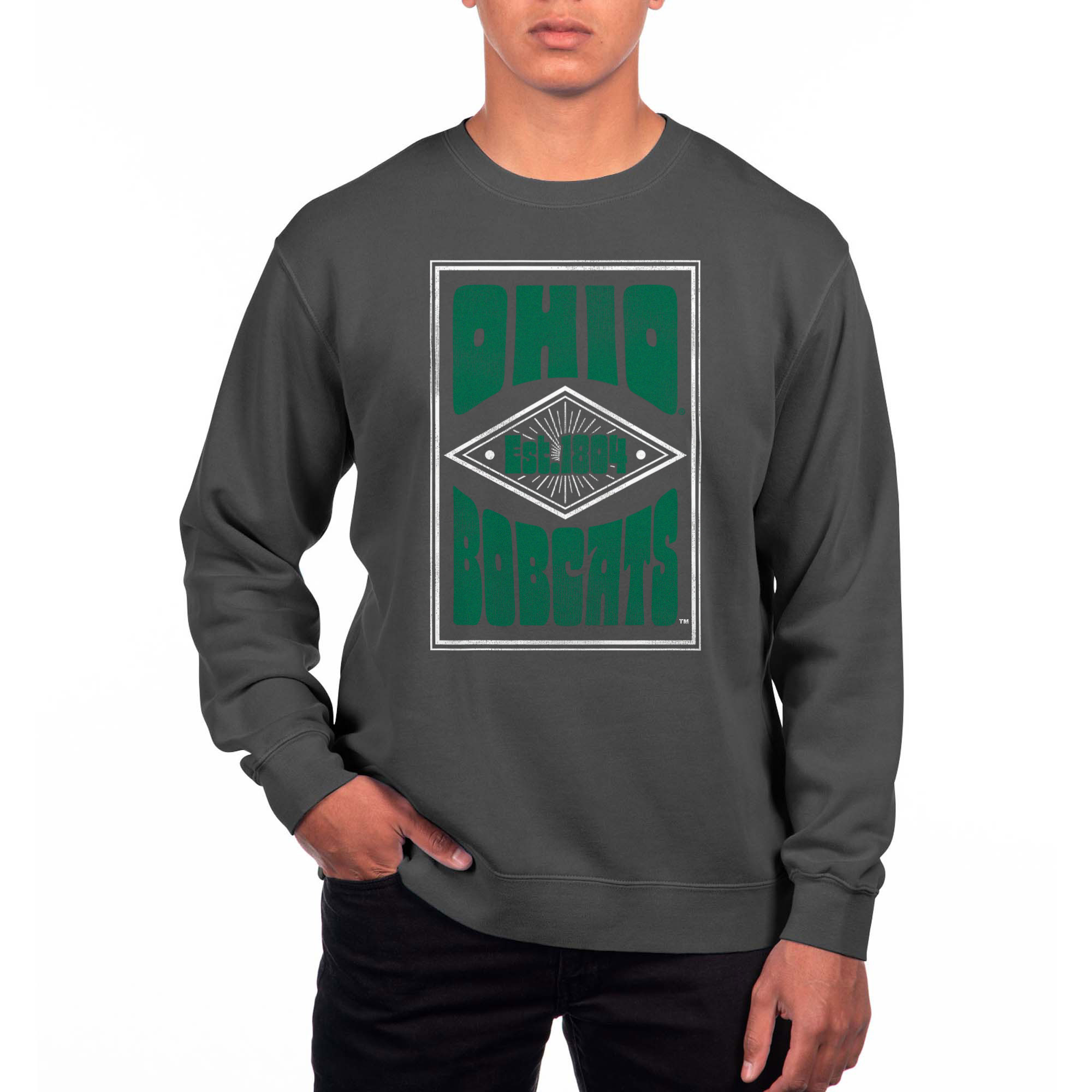Men's Uscape Apparel Black Ohio Bobcats Pigment Dyed Fleece Crewneck Sweatshirt