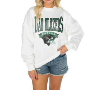 Women's Gameday Couture White UAB Blazers Good Vibes Premium Fleece Drop Shoulder Pullover Sweatshirt