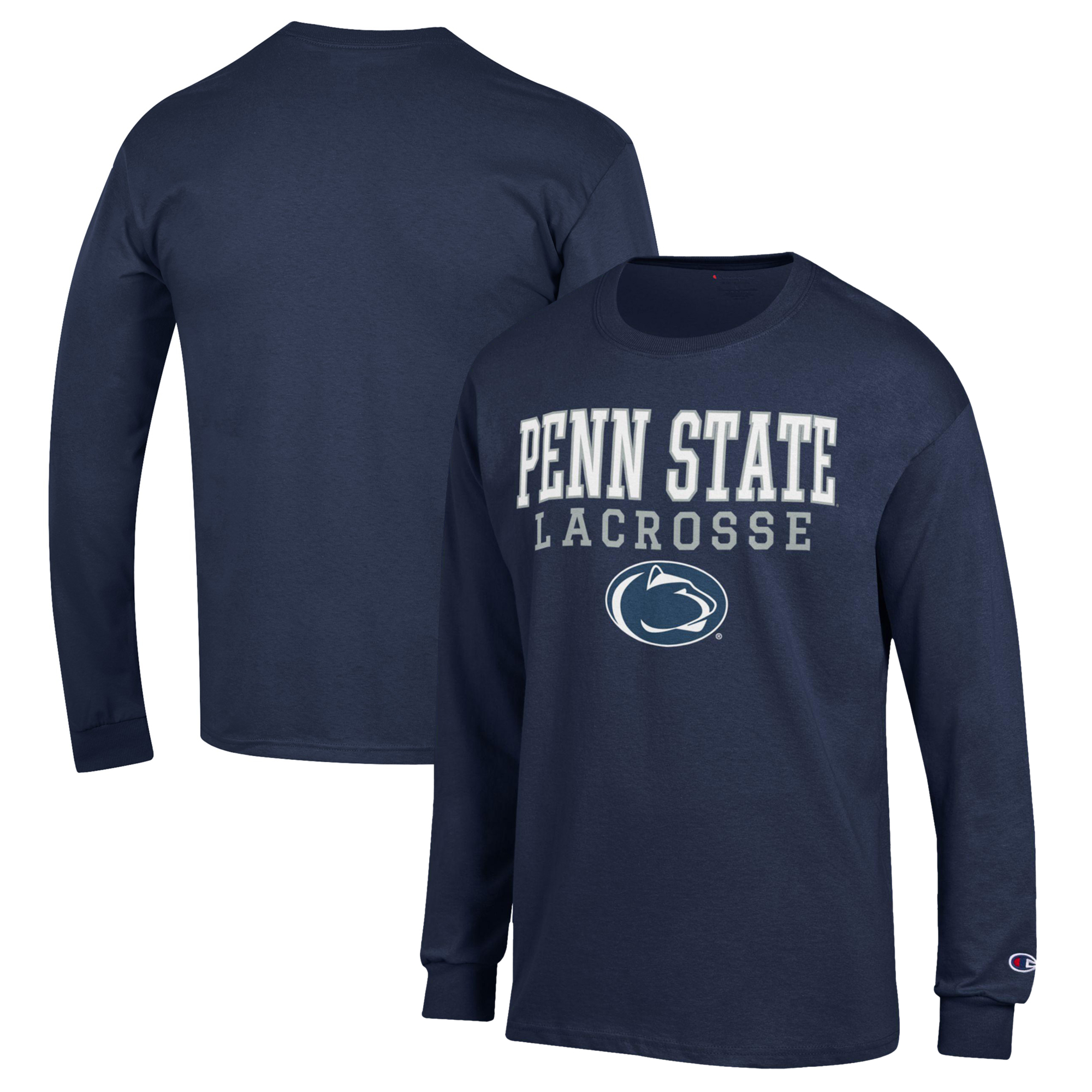 Men's Champion Navy Penn State Nittany Lions Stack Logo Lacrosse Powerblend Long Sleeve T-Shirt