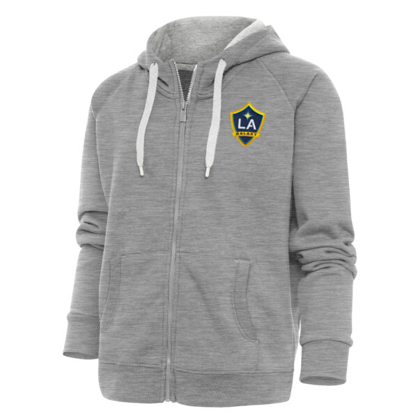 Women's Antigua Heather Gray LA Galaxy Logo Victory Full-Zip Hoodie