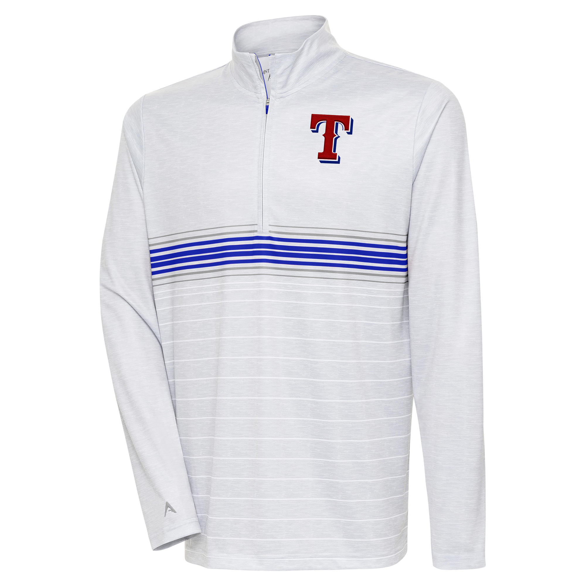 Men's Antigua Heather Gray/Royal Texas Rangers Bullseye Quarter-Zip Pullover Top