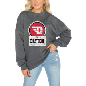 Women's Gameday Couture Charcoal Dayton Flyers Drop Shoulder Fleece Drop Pullover Sweatshirt
