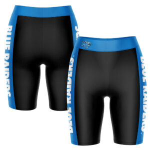Women's Black/Blue MTSU Blue Raiders Plus Size Striped Design Bike Shorts